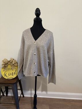 Cozy V-Neck Button Cotton-Blend Cardigan - Taupe